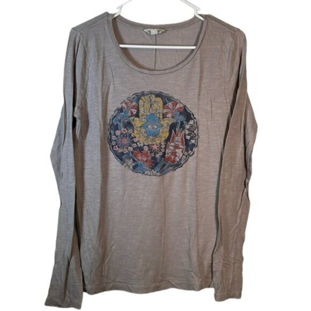Lucky Brand Lotus Gray Graphic Hamsa Long Sleeve Shirt Size Med EUC #1313-AZ